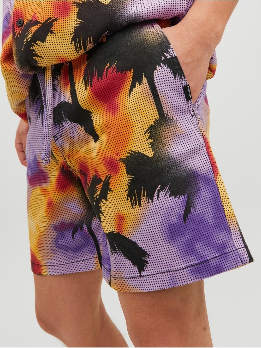 Jack & Jones Tropical Tie-Dye Palm Tree Mesh Jogger Shorts - Size Large